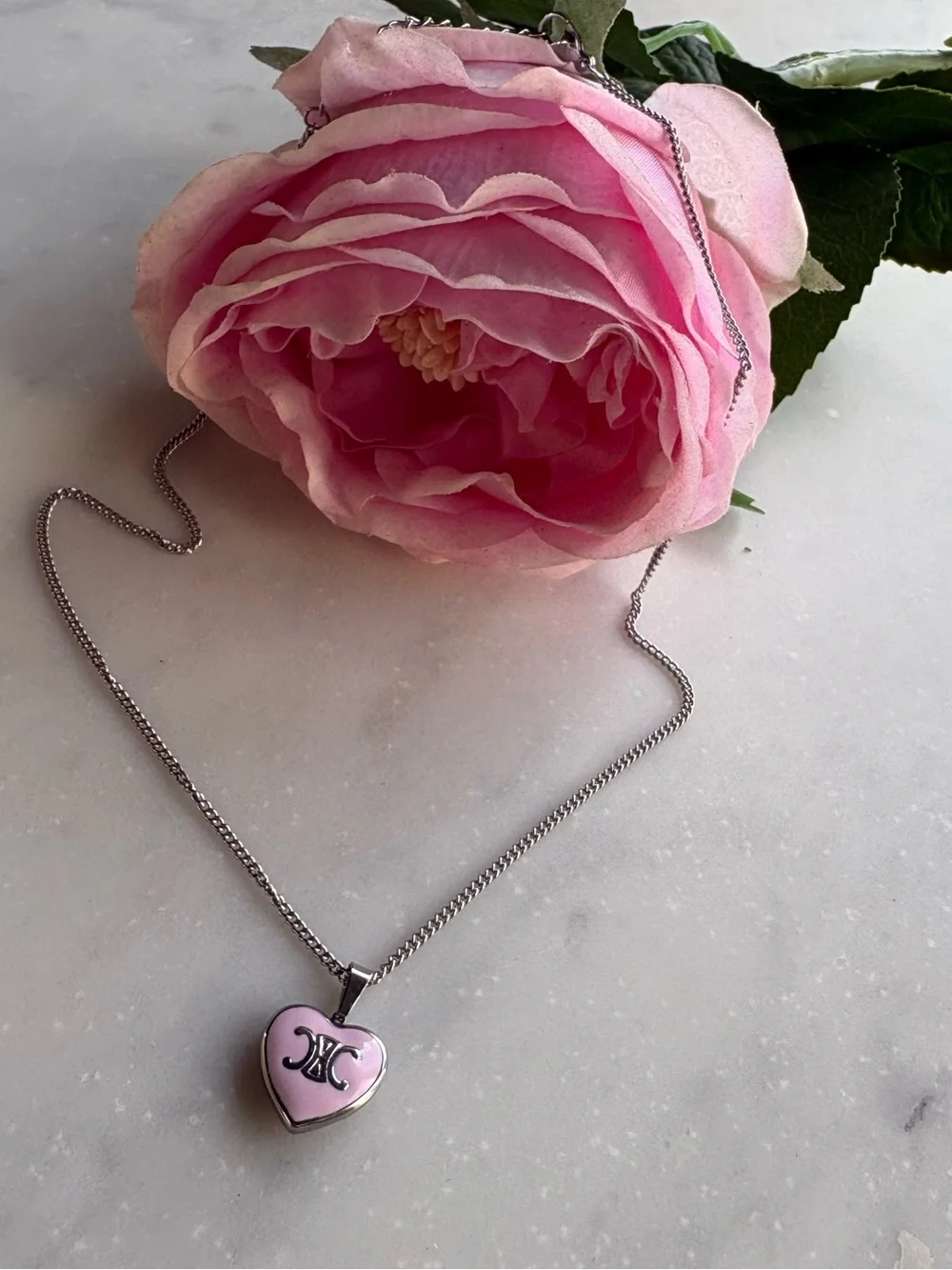 Pink Heart Pendant Necklace with Logo Accent